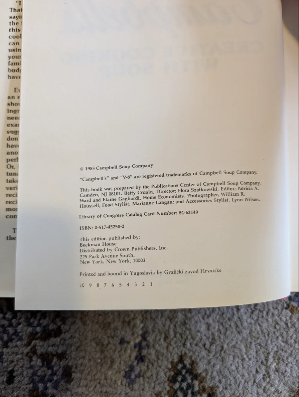 1985 First Edition Printing Campbell's‎ Creative Cooking With Soup